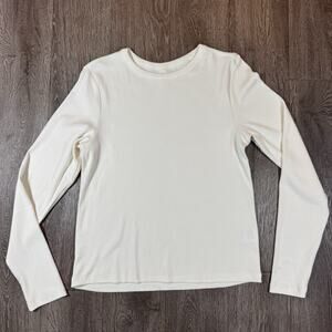 PACT Organic Perfect Rib Crewneck Long Sleeve Tee Cream Large